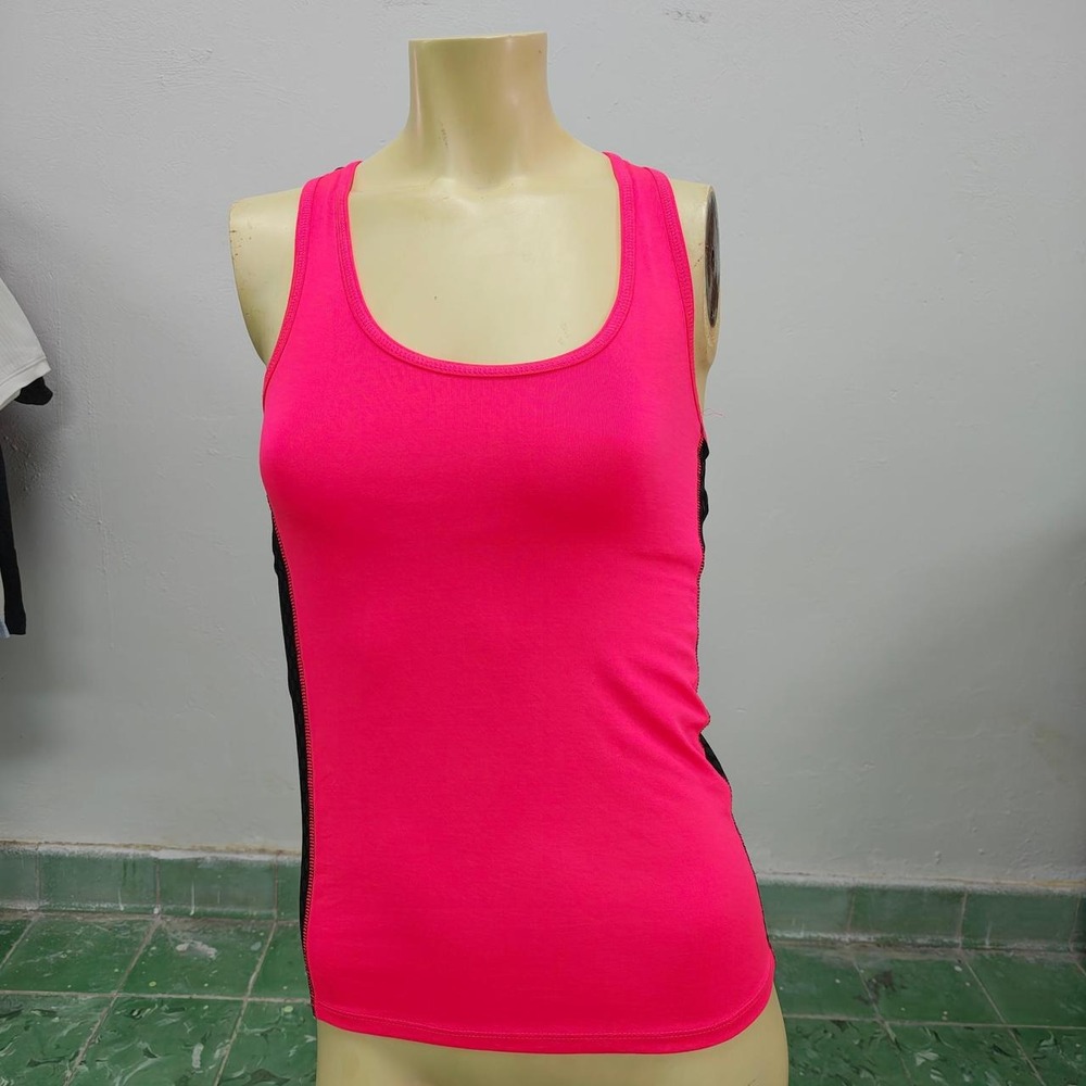 Jenni Active Pink Black Polka Dot Racerback Tank Top with Built-in Bra Womens S